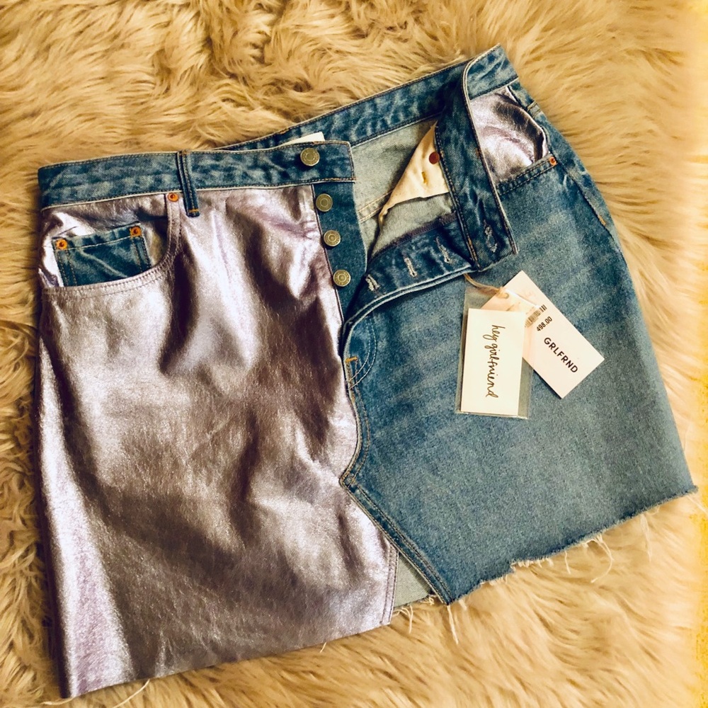 GRLFRND “Milla” Metallic Leather Panel Miniskirt